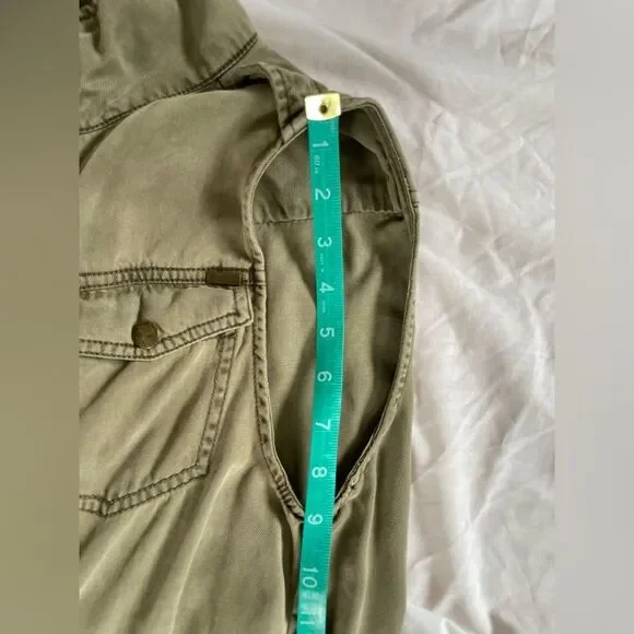 Max Jeans Olive Green long Utility Cargo Vest with pockets barn jacket size S - Picture 10 of 12